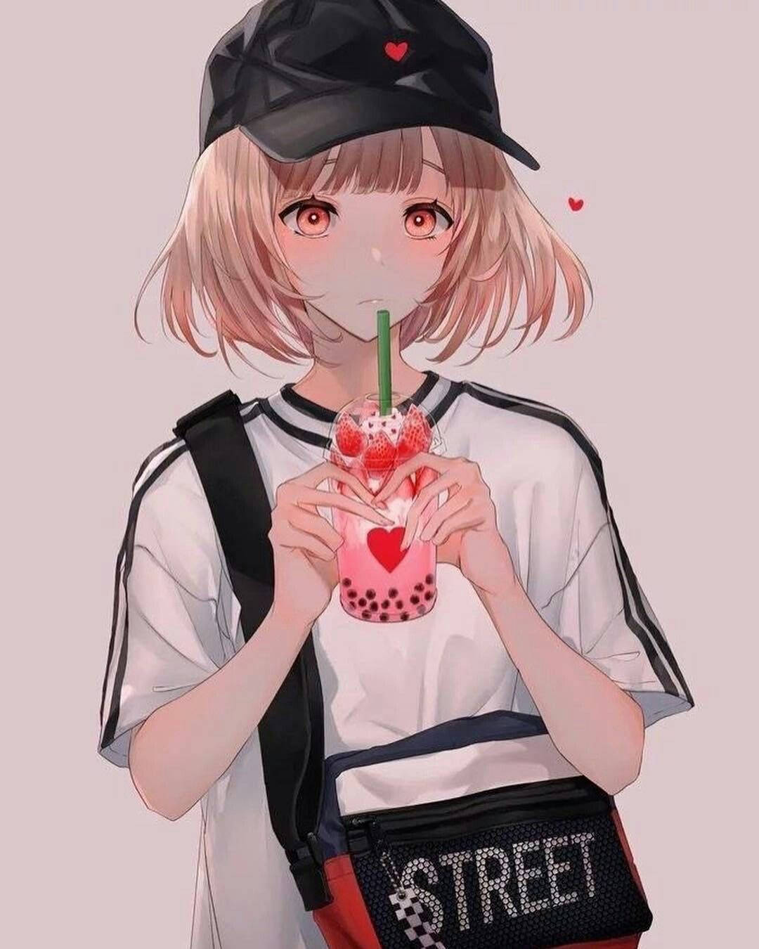Bad Girl Anime Strawberry Drink Wallpaper