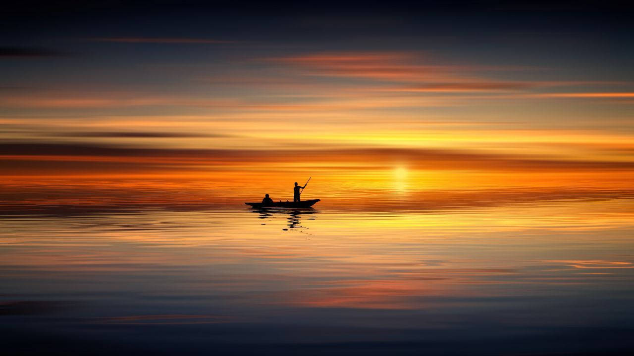 Båd Silhuet Ved Ocean Sunset Wallpaper