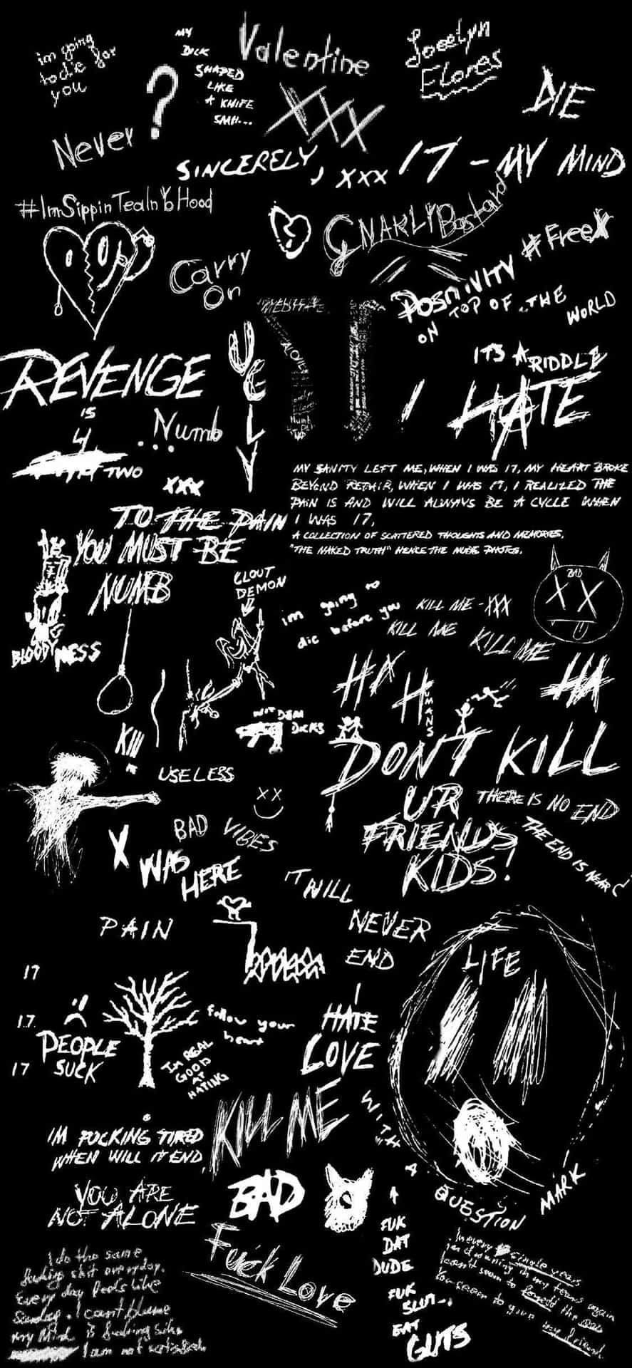 A Black And White Drawing With Many Different Words Wallpaper