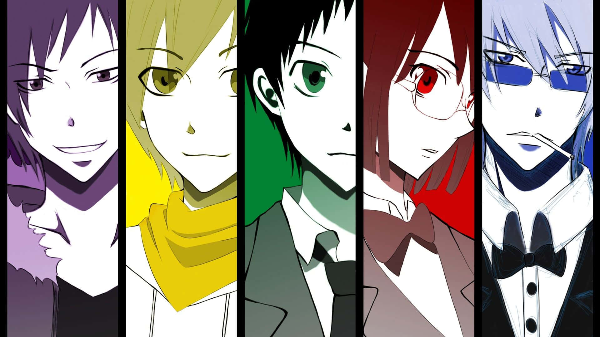 En gruppe anime karakterer i forskellige farver Wallpaper