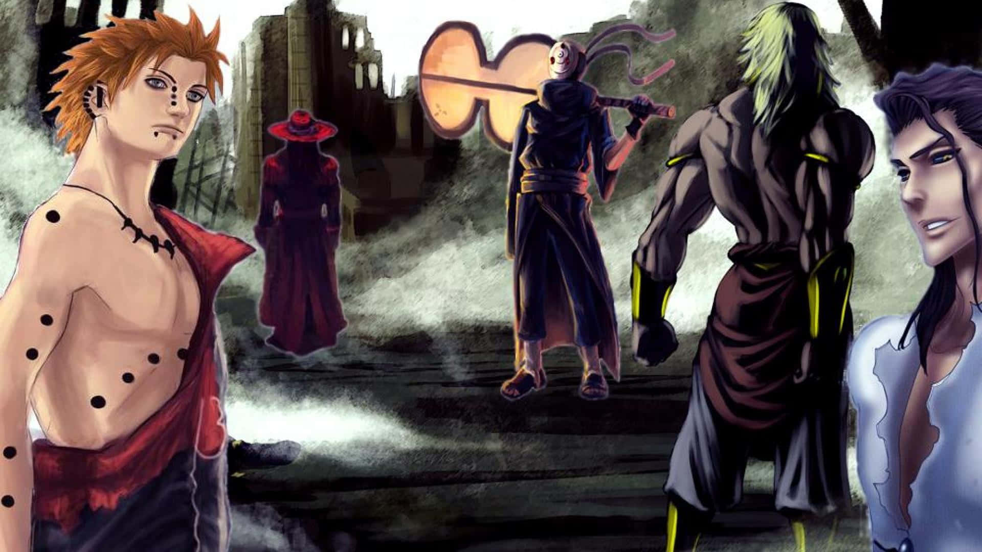 Einegruppe Von Anime-charakteren Steht In Einer Dunklen Szene. Wallpaper
