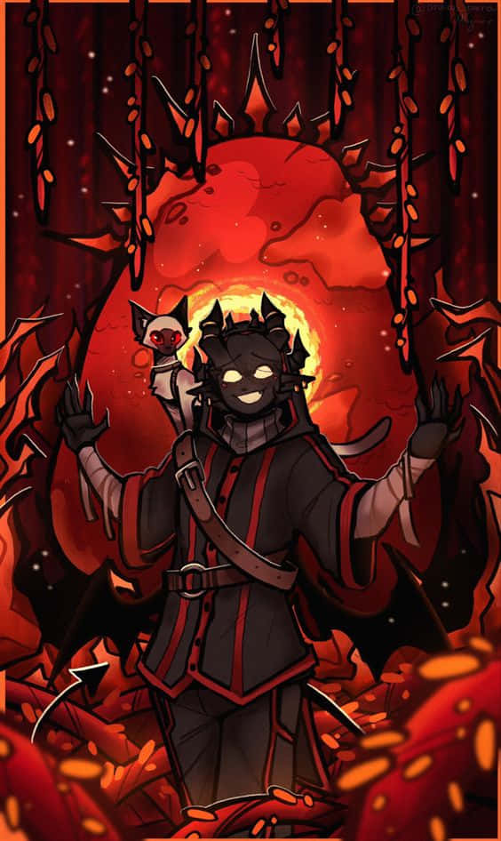A Character In A Red Outfit Standing In Front Of A Fire Wallpaper