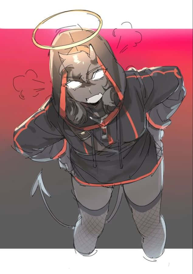 A Girl In A Black Hoodie With A Red Hood Wallpaper