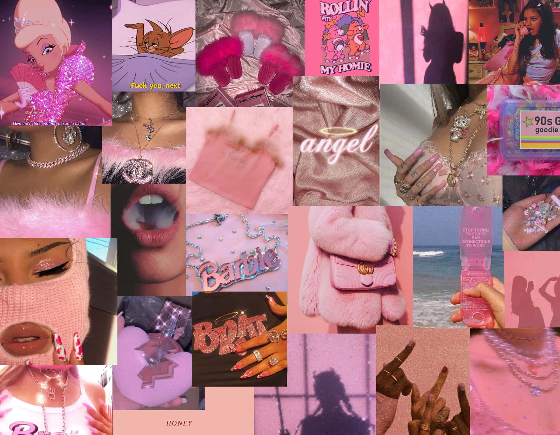 A Collage Of Pink Pictures With A Lot Of Jewelry