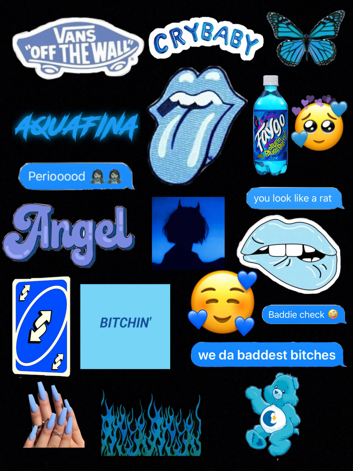 Baddie Aesthetic Stickers In Blue Background