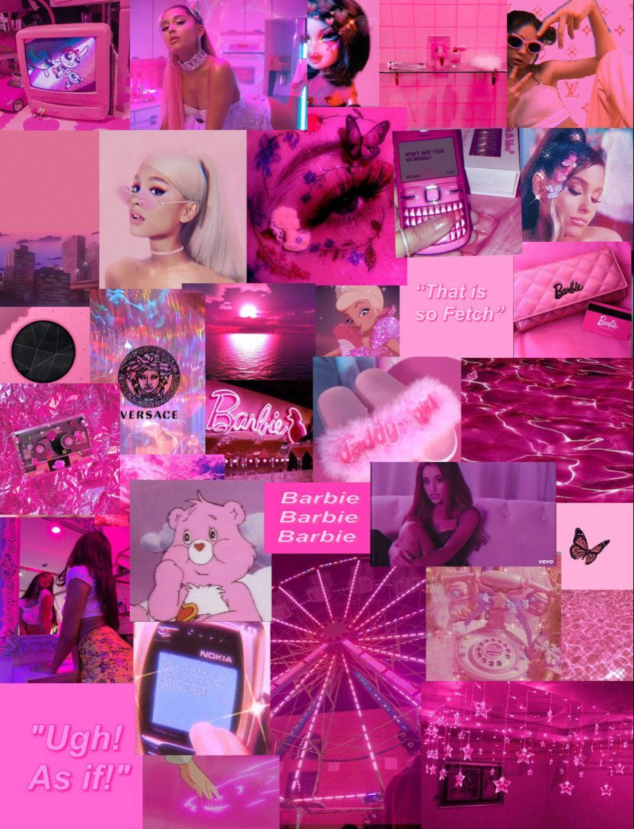Baddie Barbie Aesthetic Neon Pink Collage Wallpaper