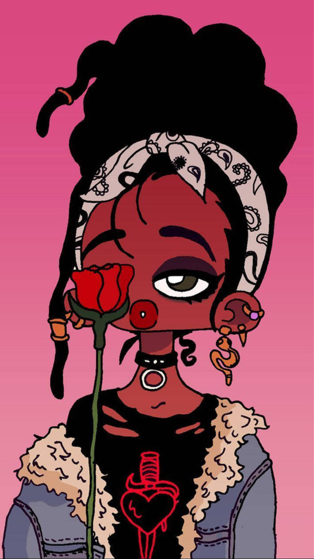 Baddie Cartoon Girl Holding A Rose Wallpaper