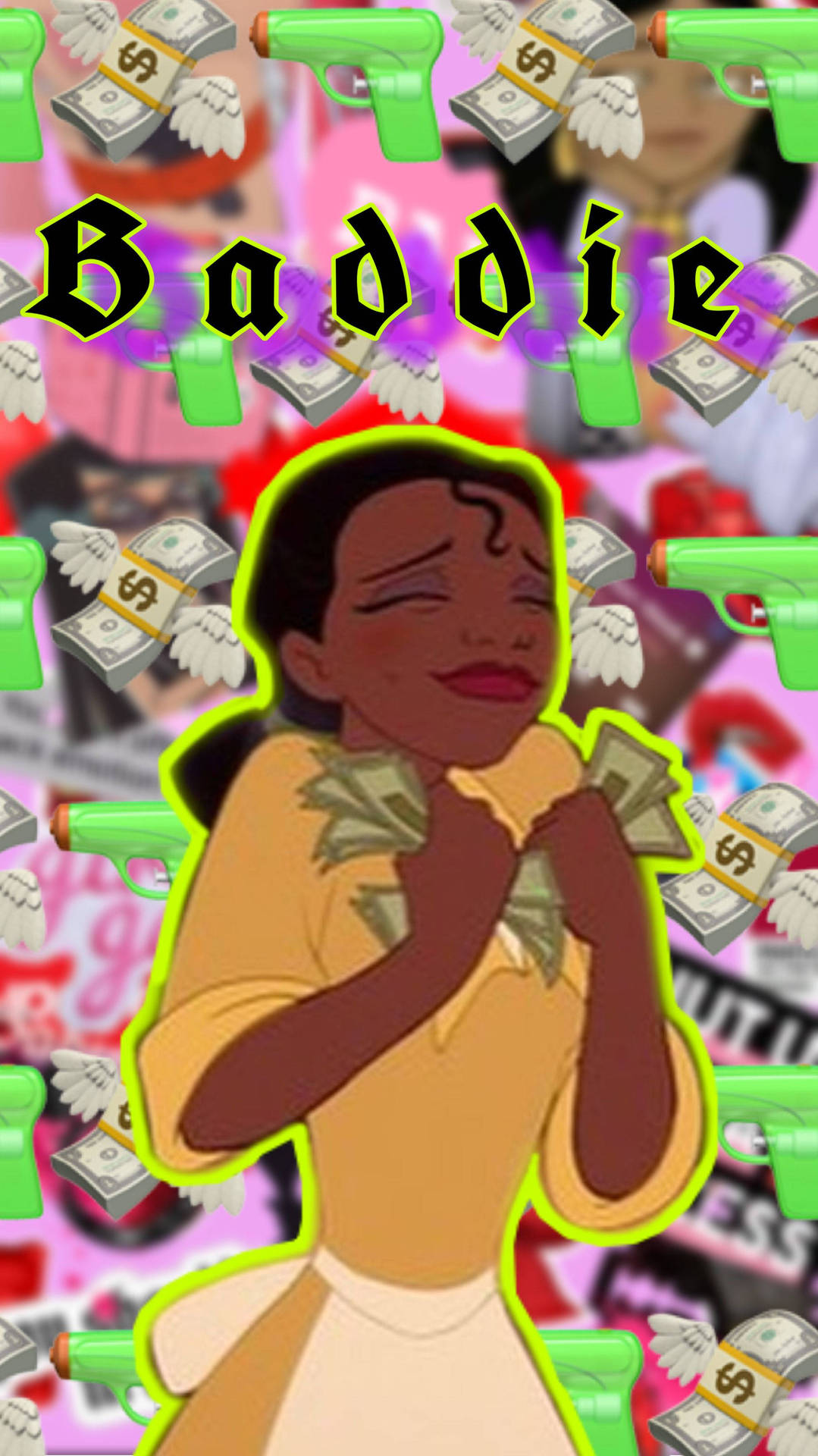 Baddie Cartoon Tiana After Earning Some Money Background