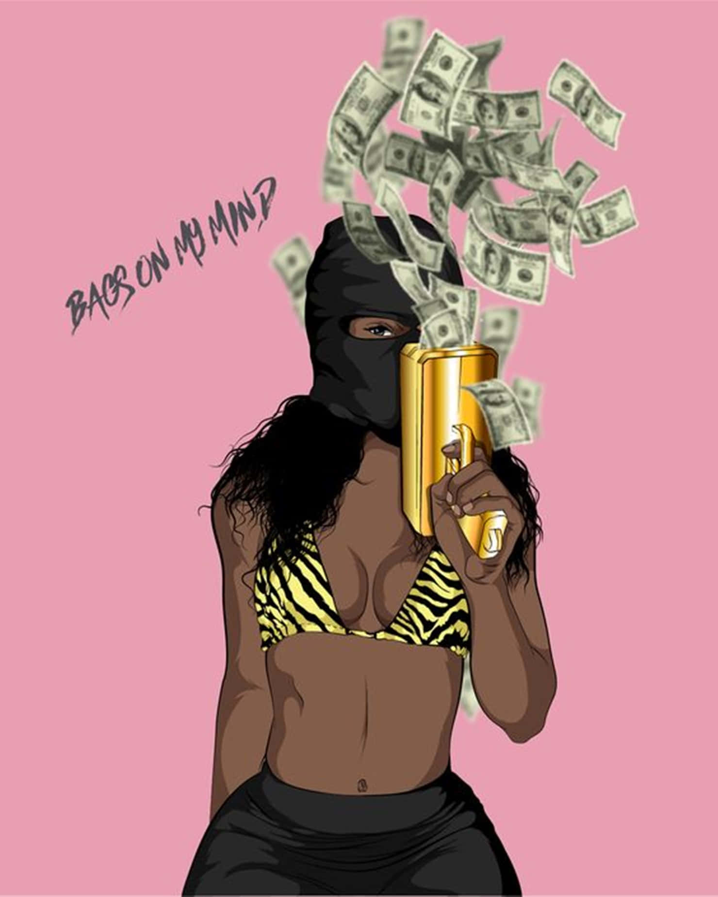 A Woman In A Mask Holding Money In Her Hand Wallpaper