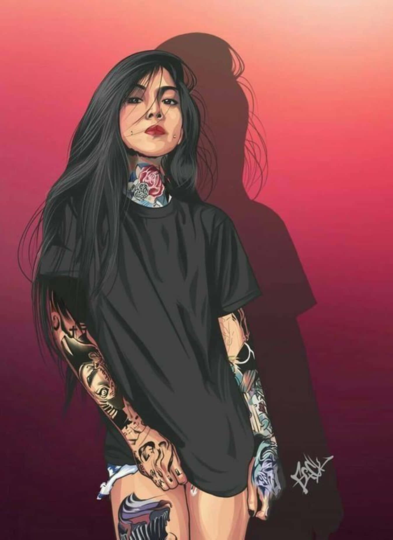 Tattedbaddie Girl - Tatuerad Snygg Tjej Wallpaper