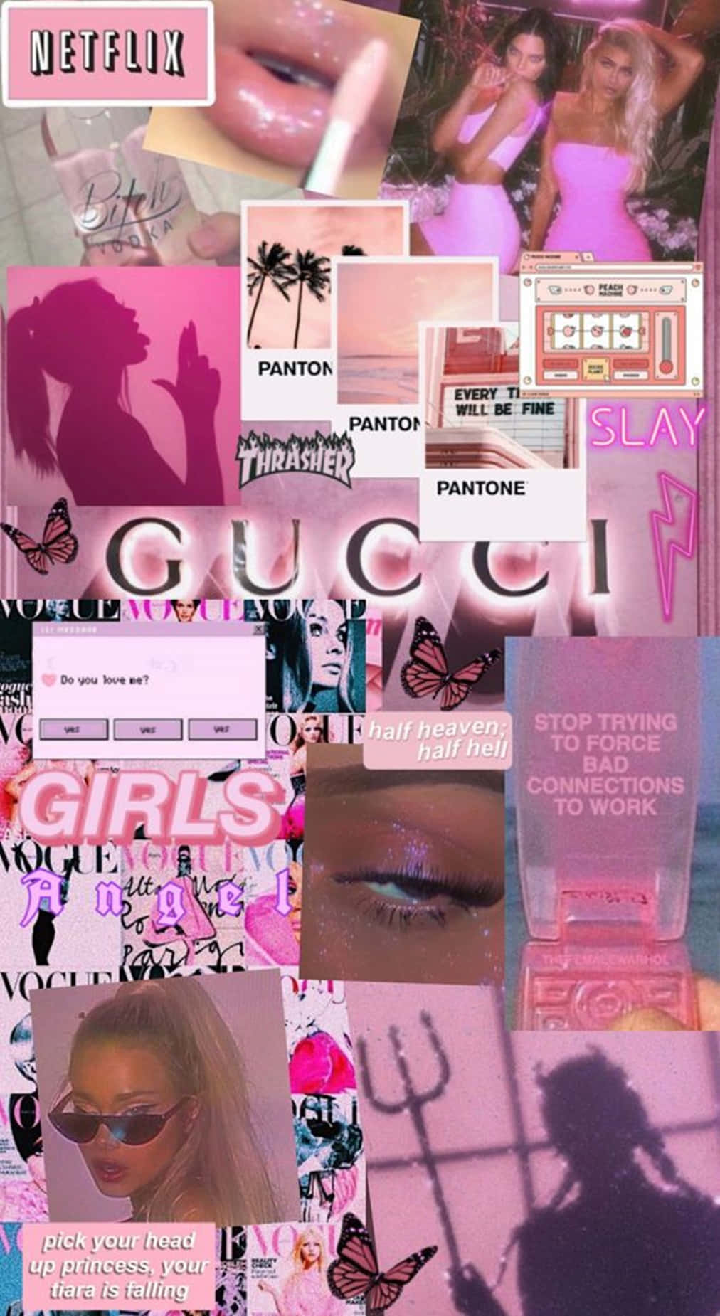A Collage Of Pink And White Items Wallpaper