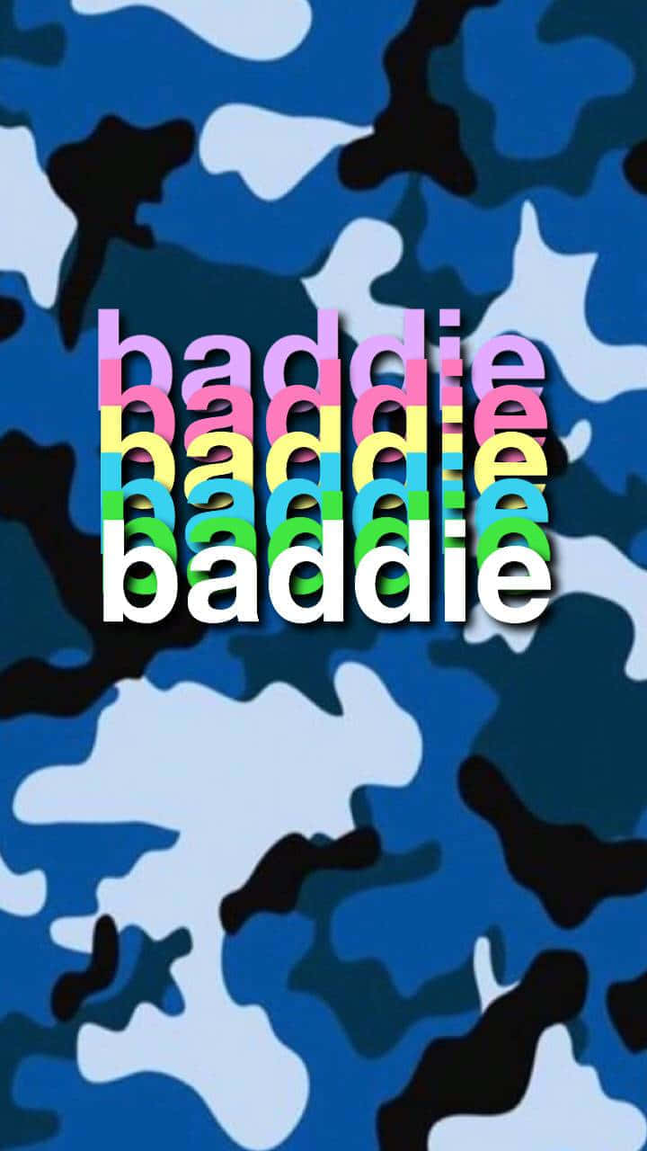 Colorful Baddie Iphone On Blue Army Fatigue Background