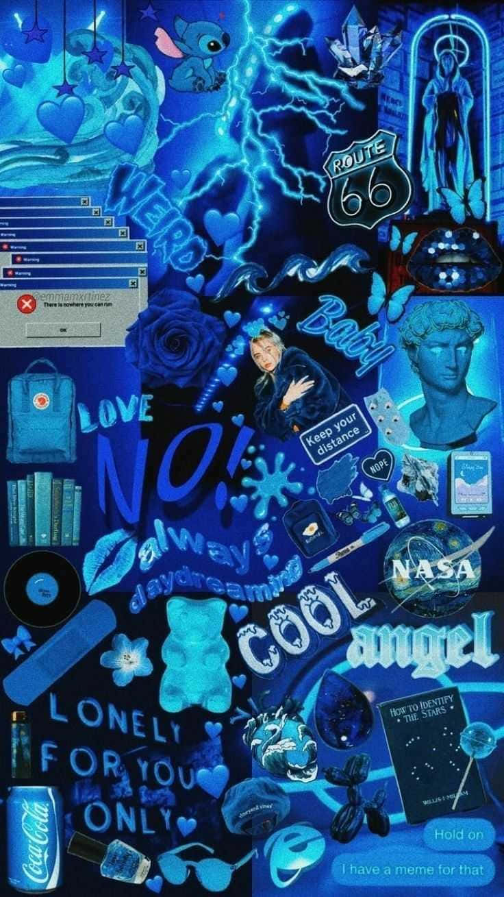 Neon Blue Baddie Aesthetic Collage Iphone Background
