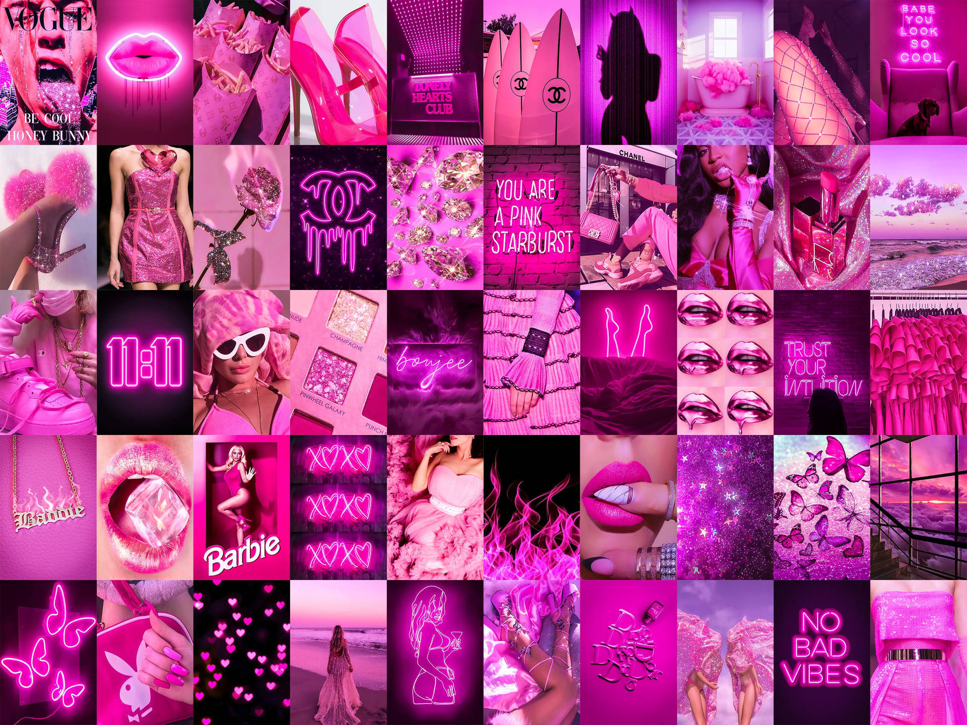 Baddie Neon Pink Collage Wallpaper