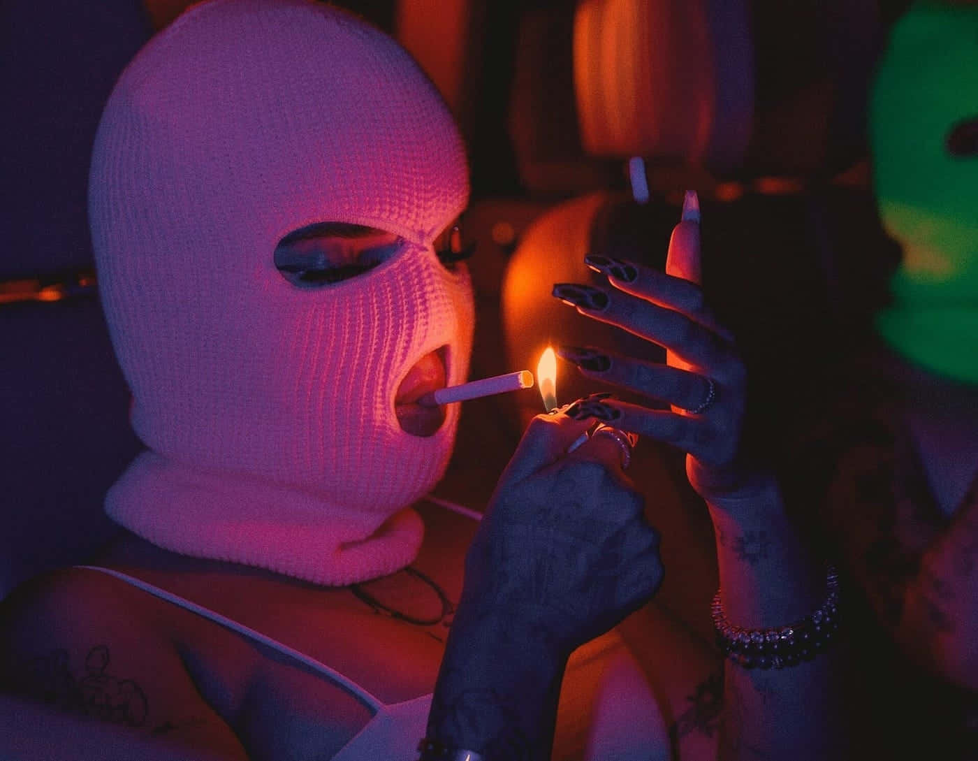 Baddie Ski Mask Lighting Cigarette Wallpaper