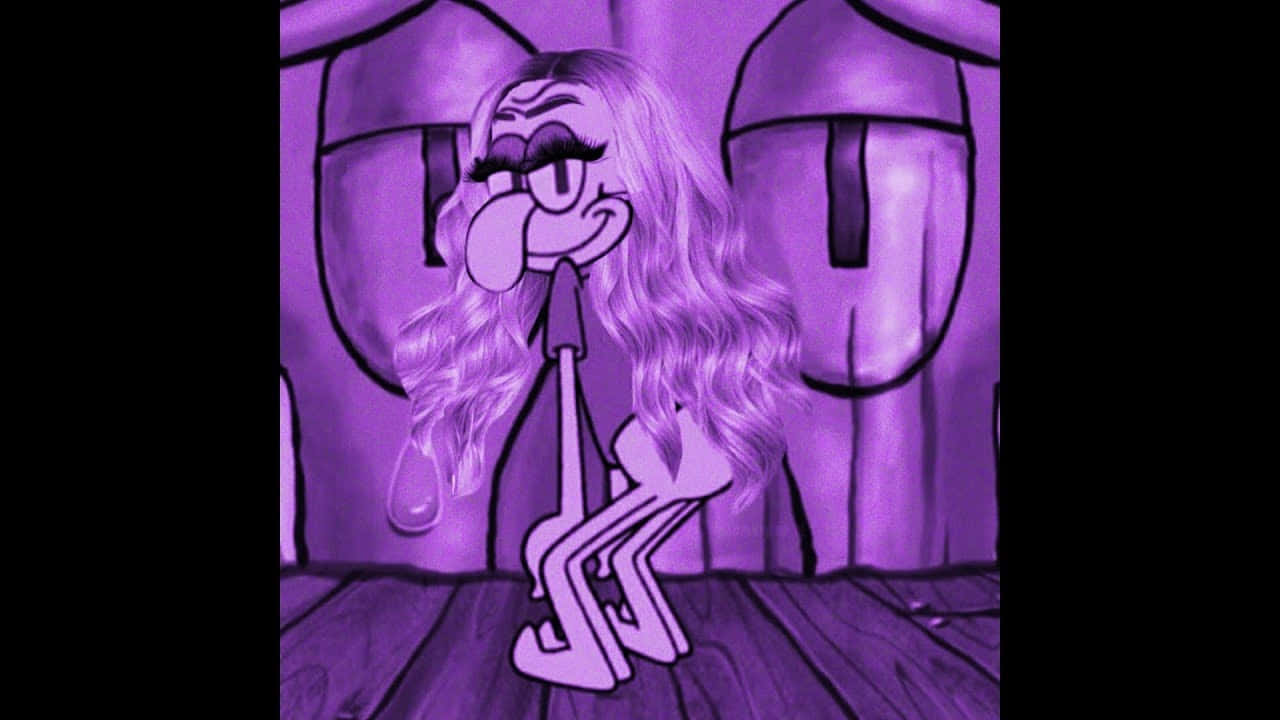 Baddie Squidward Meme Purple Tint Wallpaper