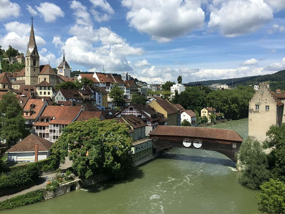 Baden Zwitserland Rivier Stad Uitzicht Achtergrond