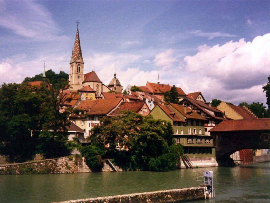 Baden Zwitserland Rivier Stad Uitzicht Achtergrond