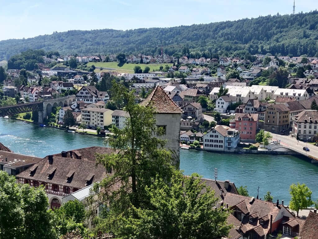 Baden Zwitserland Rivierstad Uitzicht Achtergrond