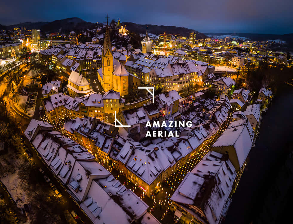 Baden Switzerland Winter Nightscape Aerial View Wallpaper