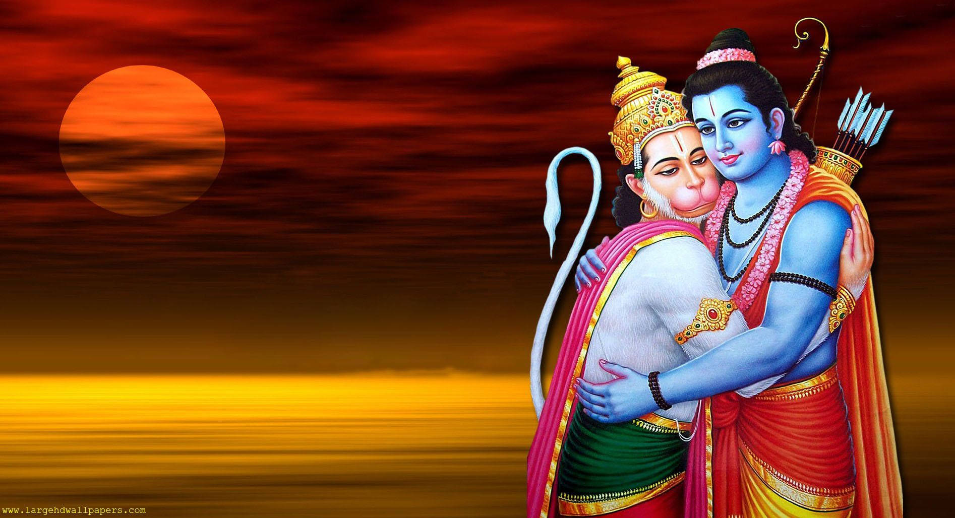 Divine Embrace - Bajrang Dal's Hanuman Hugging Rama in High Definition Wallpaper