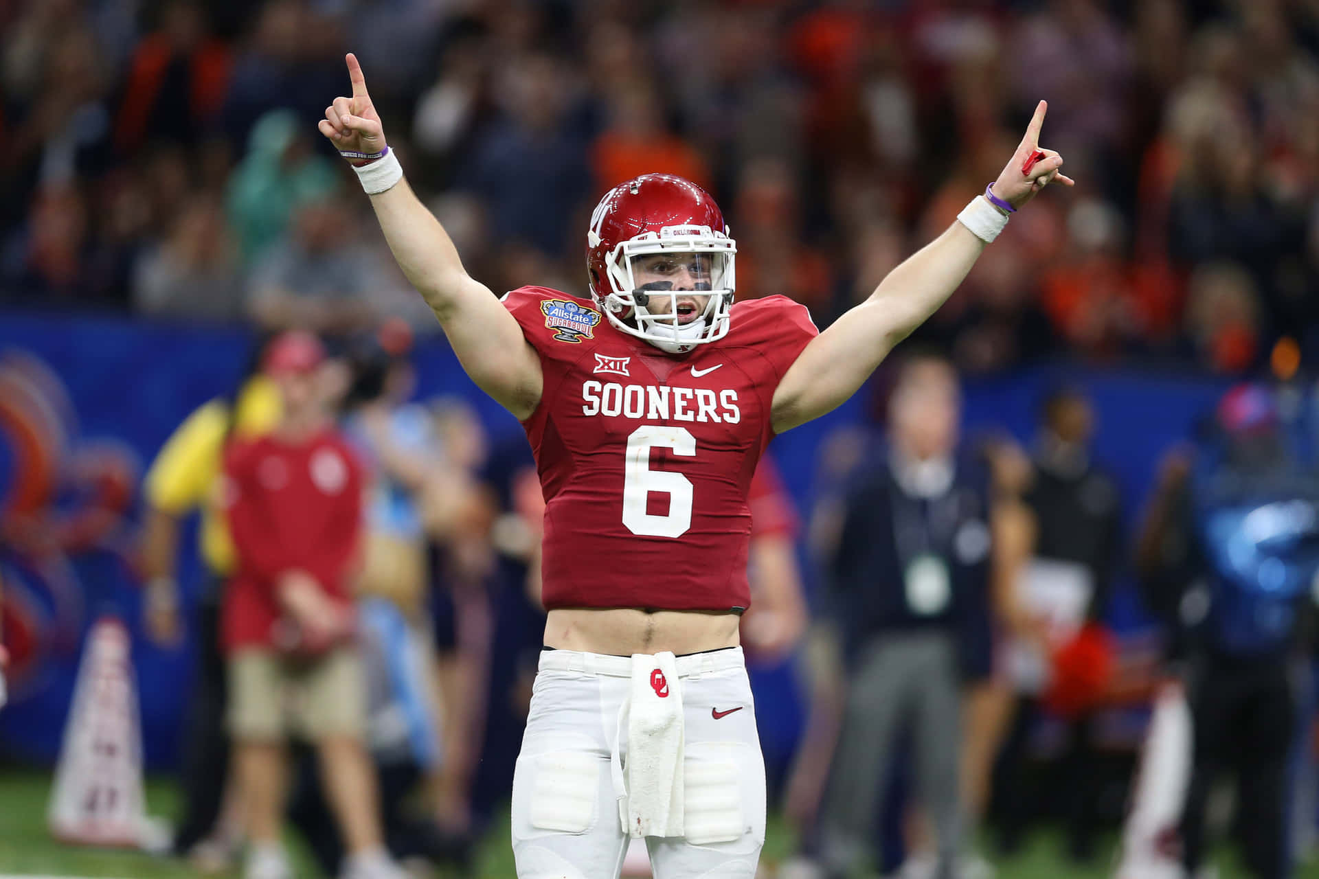 Baker Mayfield Celebrating Touch Down Wallpaper