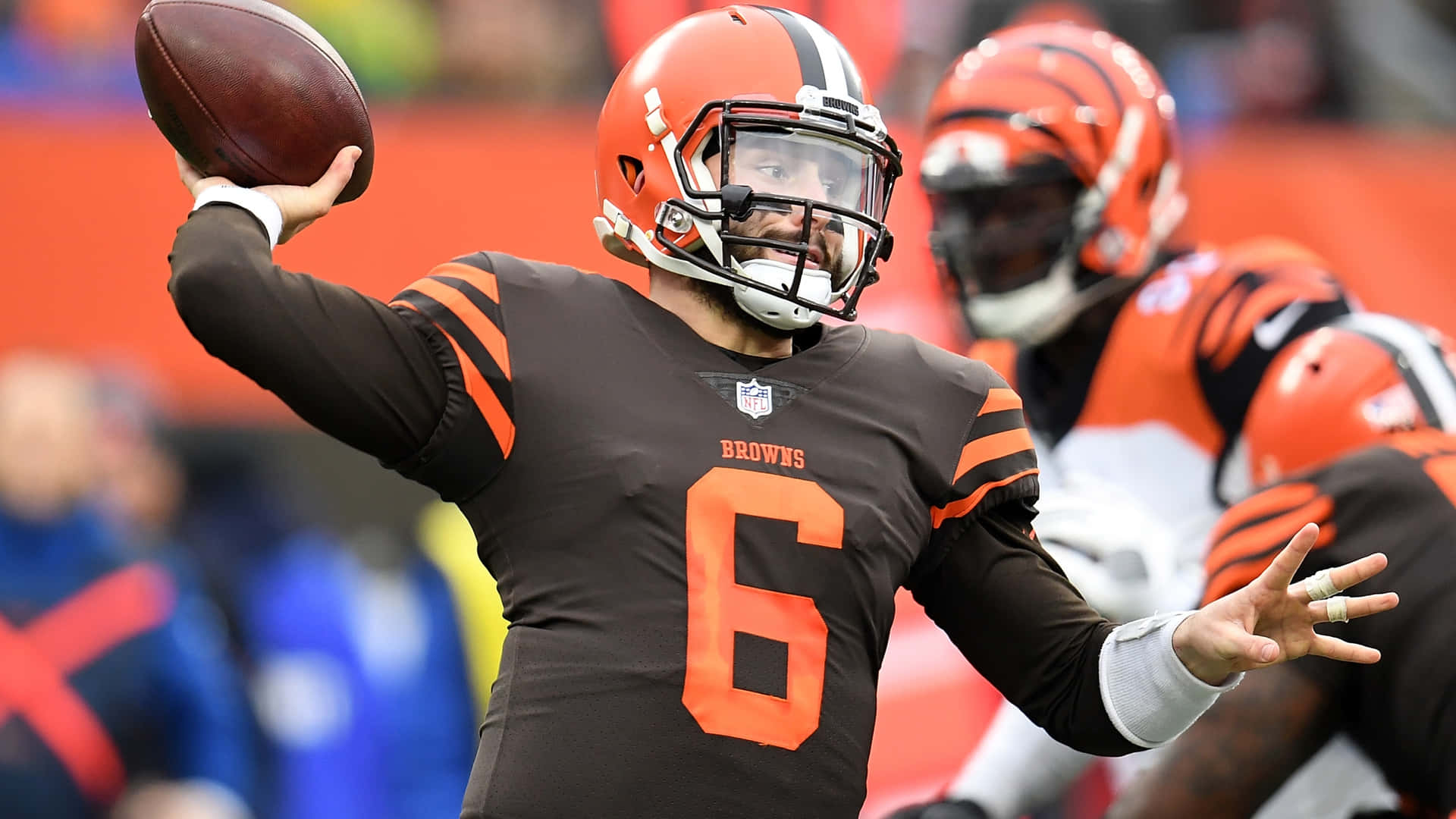 Baker Mayfield, quarterback for the Cleveland Browns leading the team to success Wallpaper