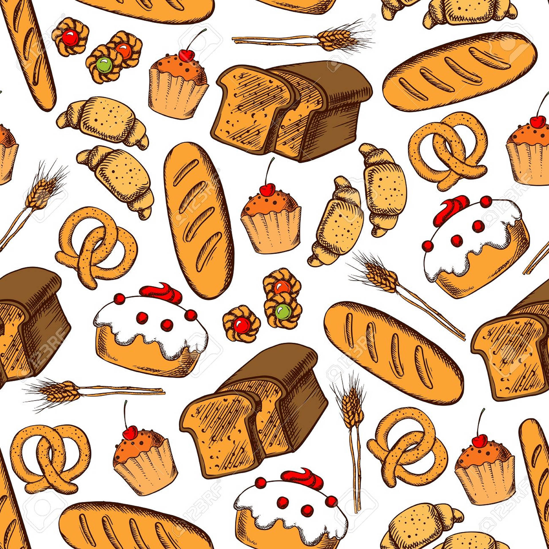 Bakery Artistic Pattern Wallpaper