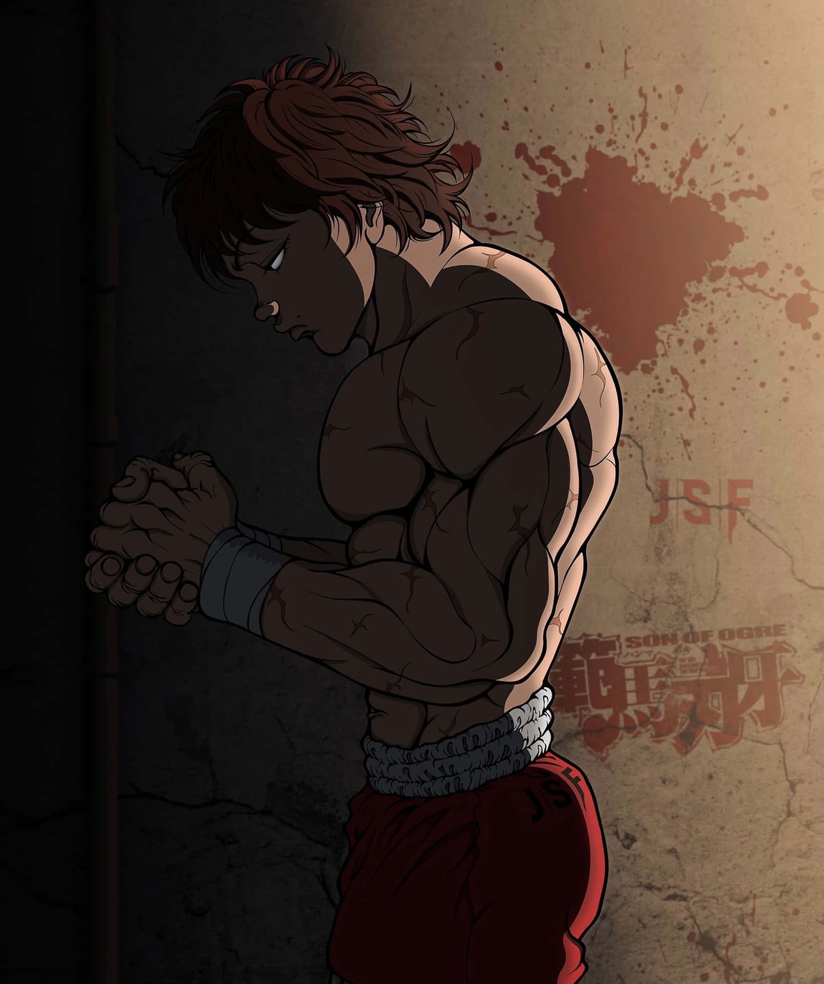 Baki Hanma stands victorious in the arena.