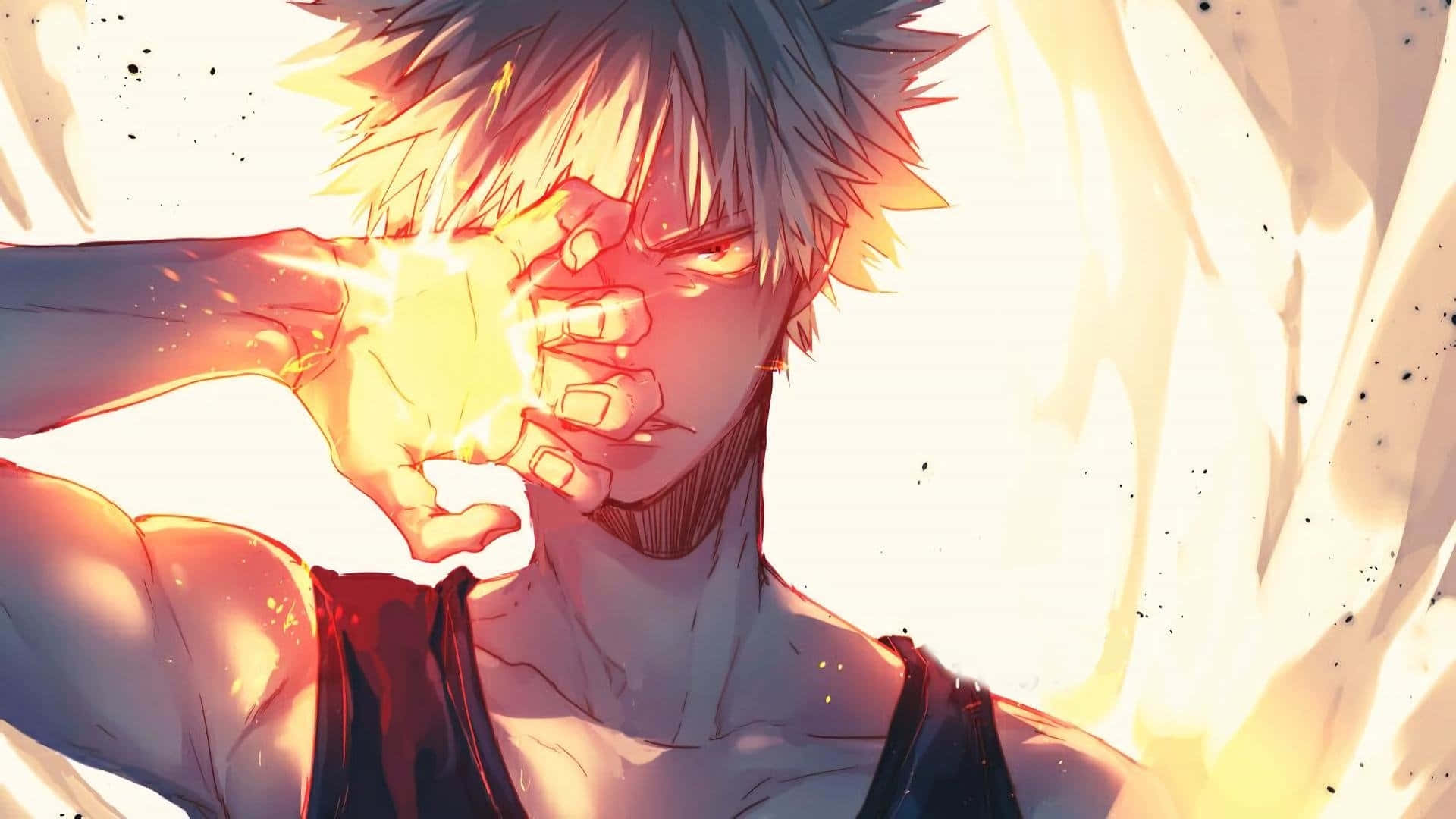 A Fierce and Determined Bakugo Unleashing His Explosive Quirk