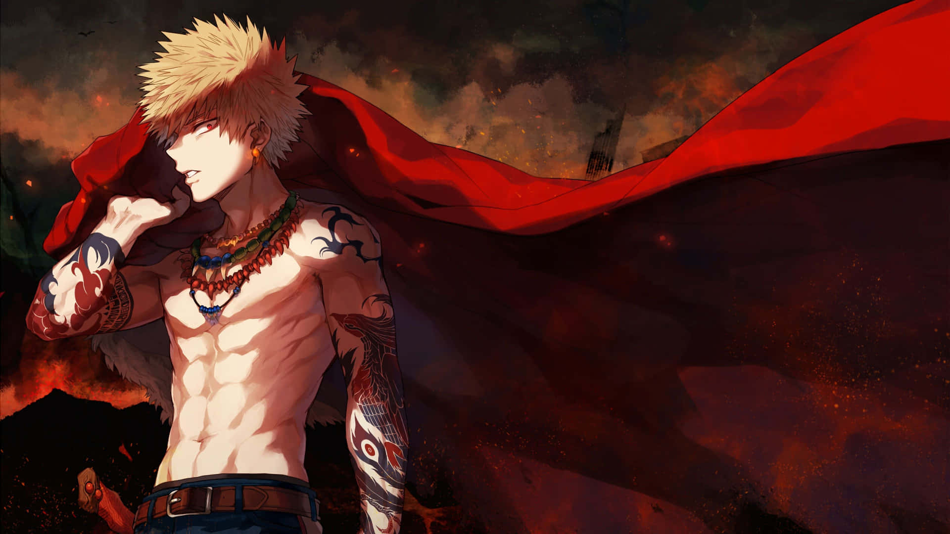 Intense Bakugo ready for action in high-resolution wallpaper.