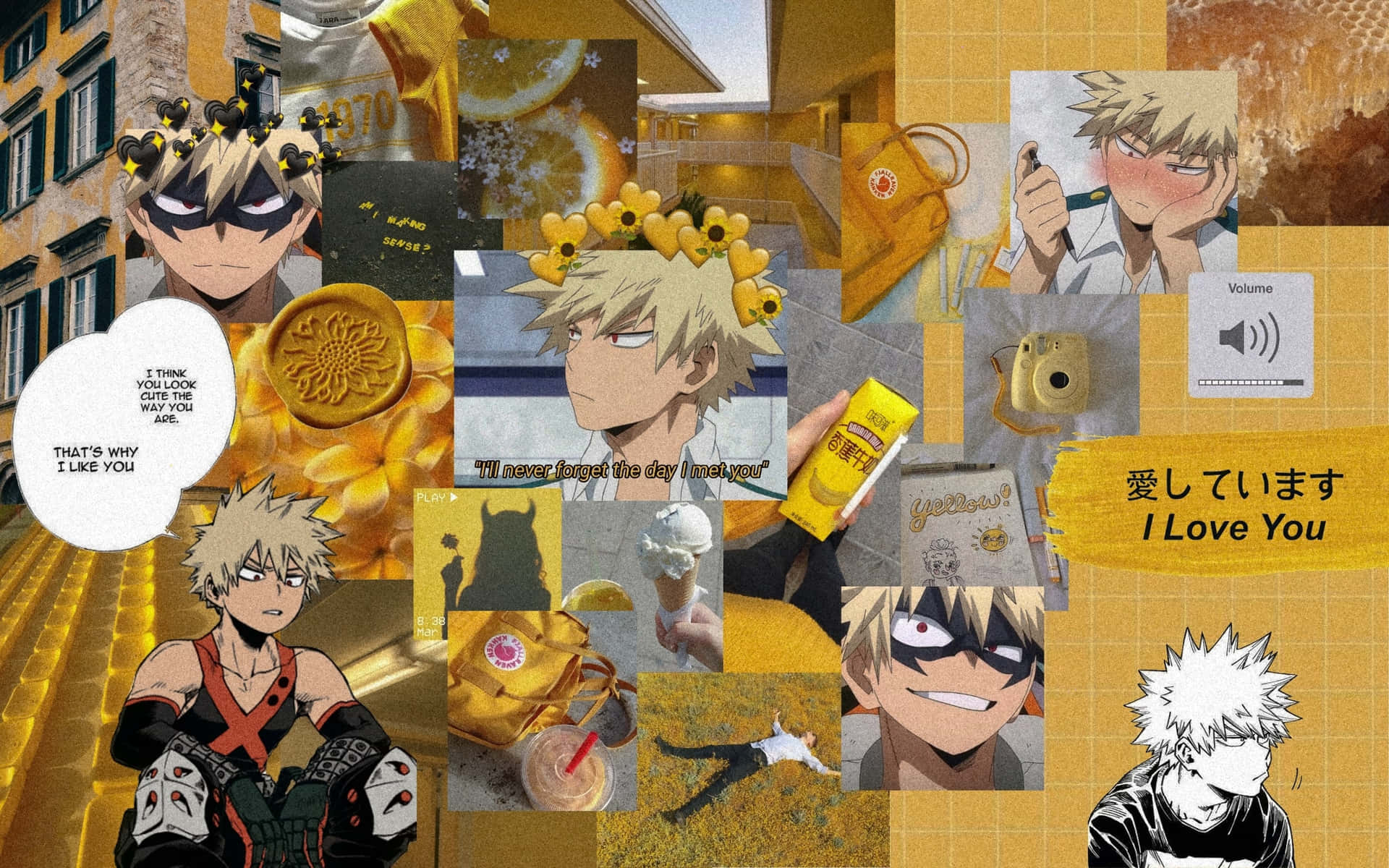 Bakugou Aesthetic Desktop Yellow Collage Wallpaper