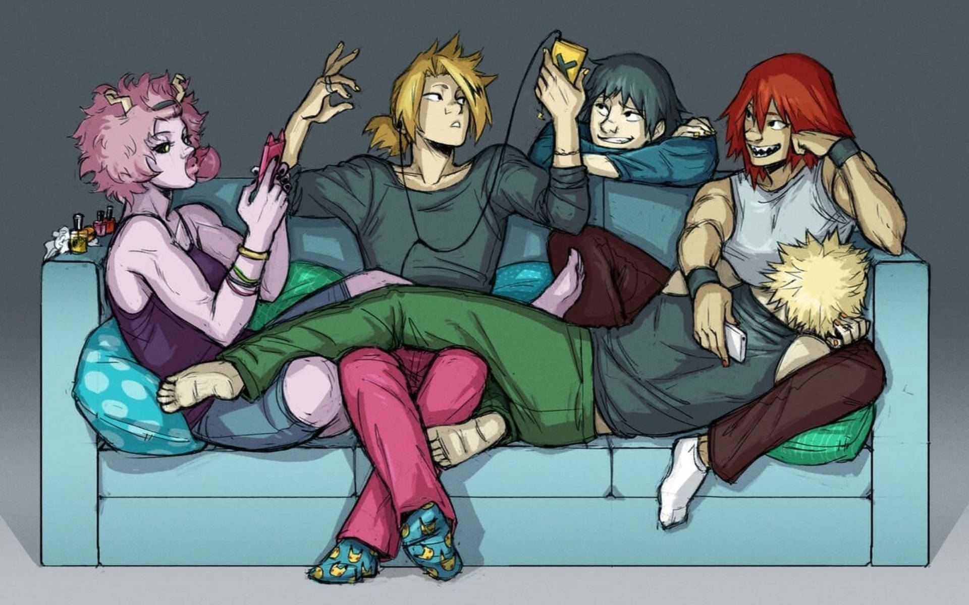 Bakusquad Chilling On Couch Wallpaper