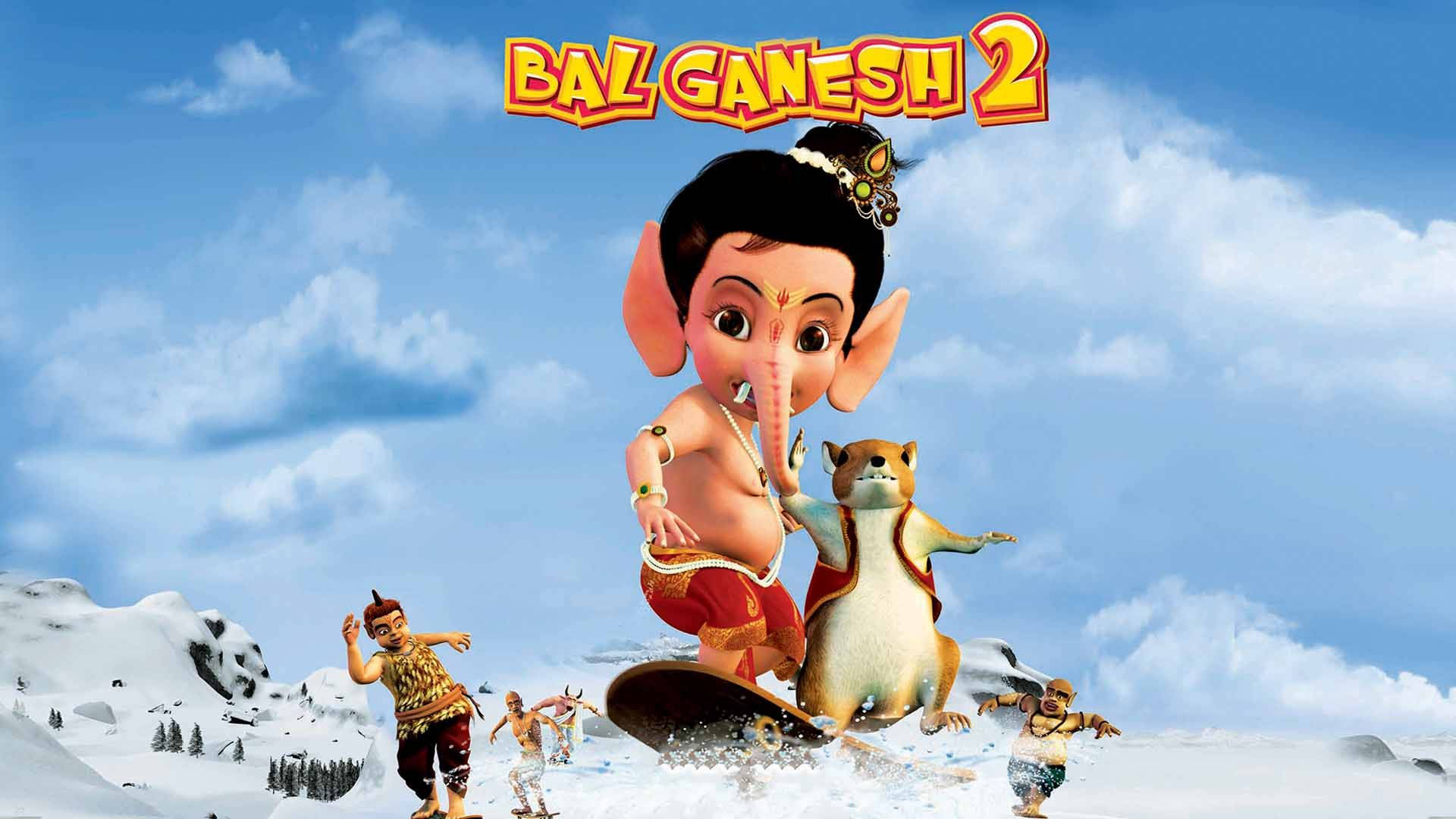 Bal Ganesh And Mouse Snowboarding Picture