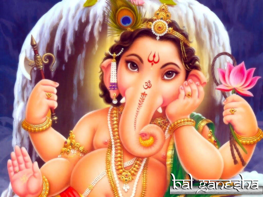 Adorable Bal Ganesh with Hands on Cheek Wallpaper