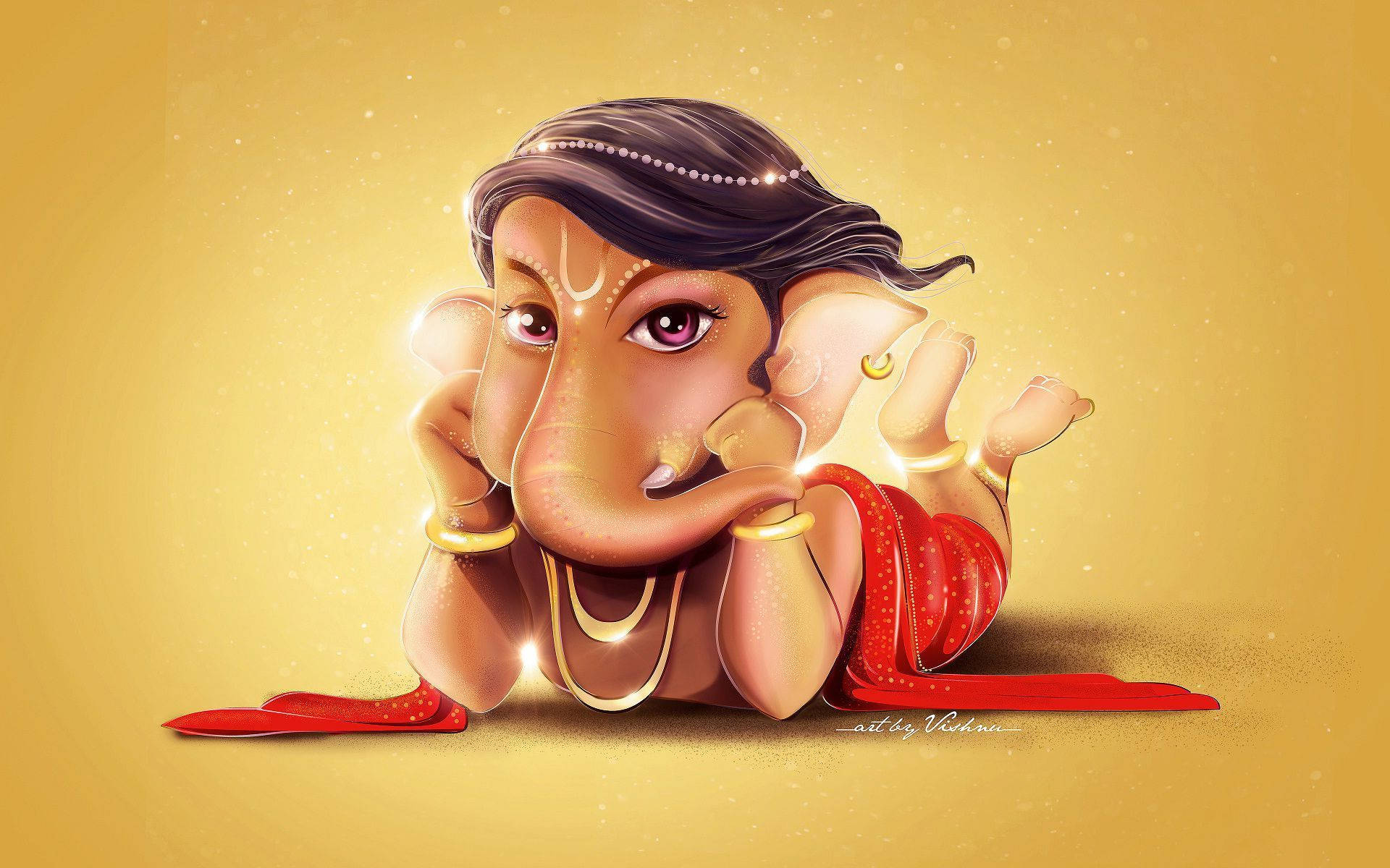 Bal Ganesh ligger på maven Wallpaper