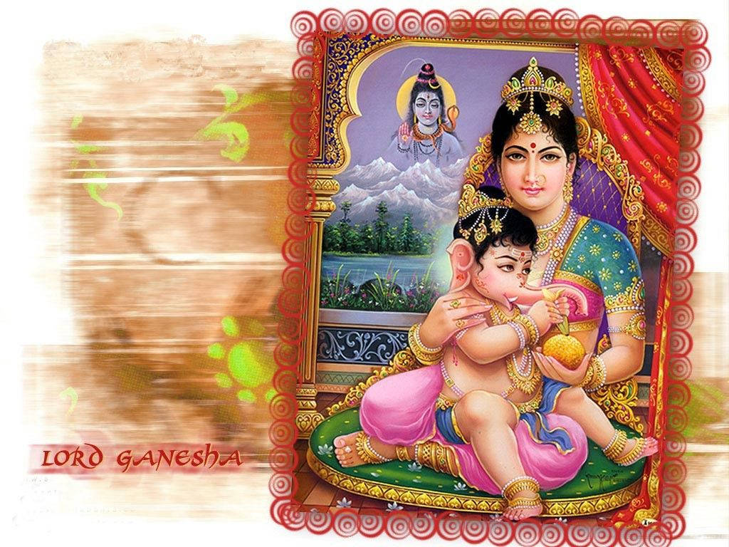 Bal Ganesh på Parvatis skød Wallpaper