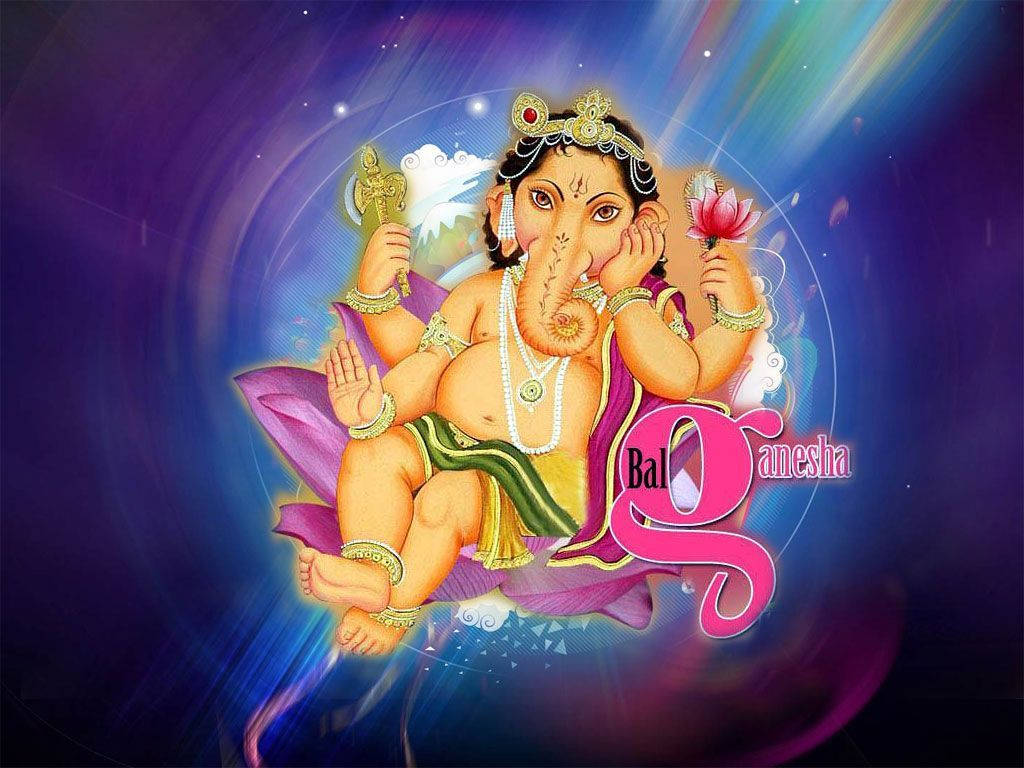 Download Bal Ganesh On Purple Lotus Wallpaper 