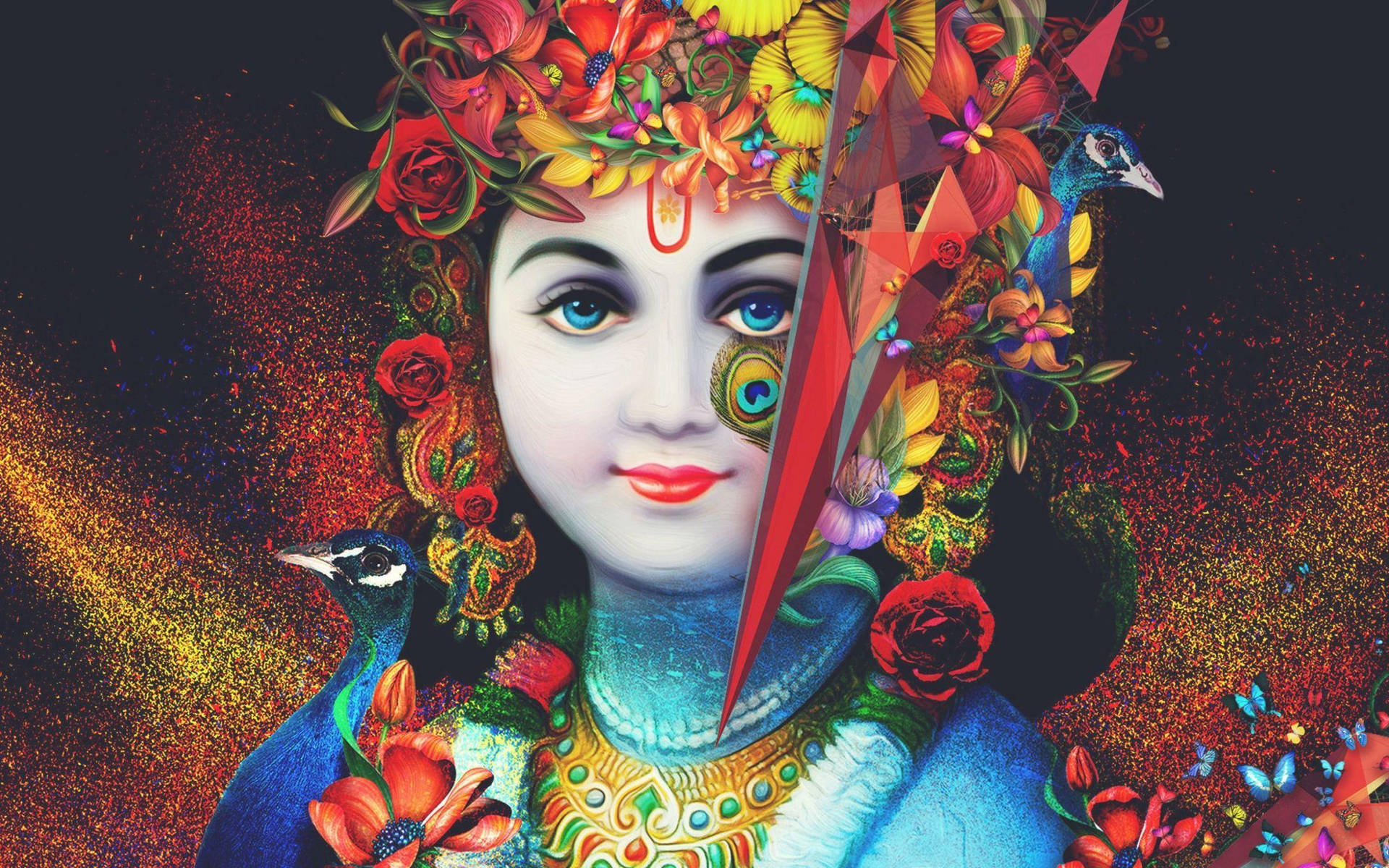 Bal Krishna Desktop Floral Design Wallpaper