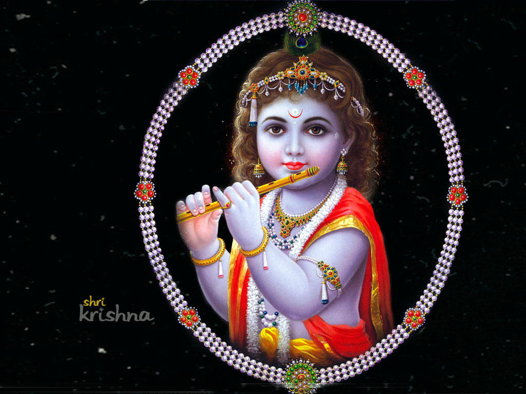 Bal Krishna Con Ornamenti Di Perle Sfondo