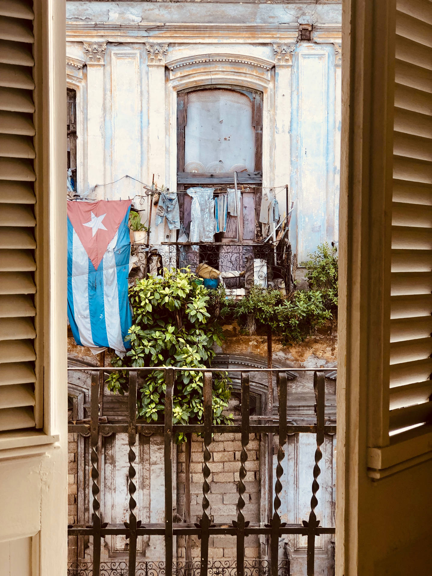 Balcony With Cuban Flag Wallpaper