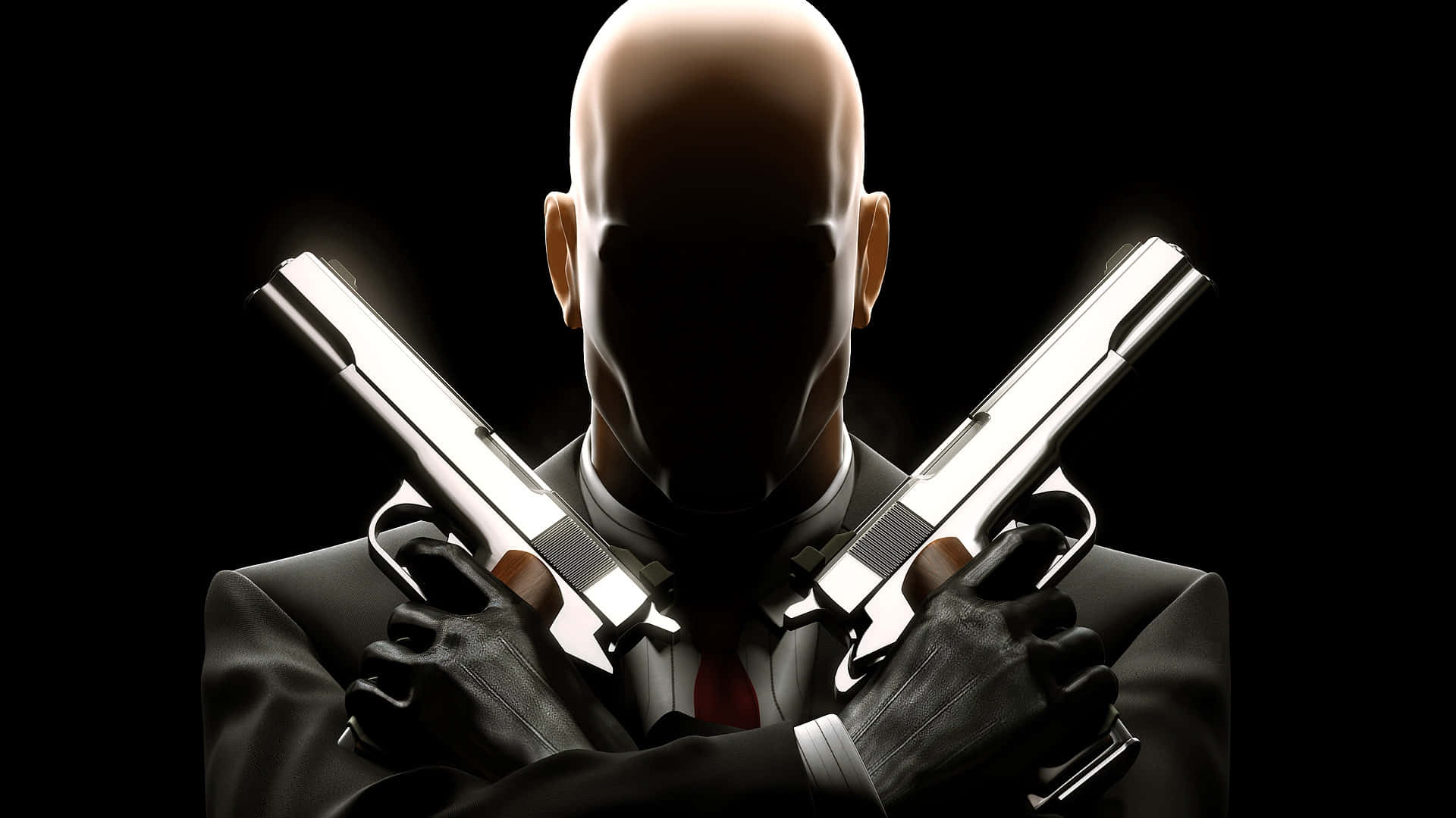 Bald Assassin Dual Pistols Silhouette Wallpaper