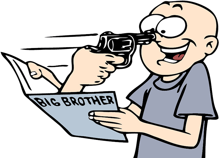 Bald Cartoon Character Reading Big Brother Newspaper PNG