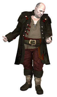 Bald Pirate Character Render PNG