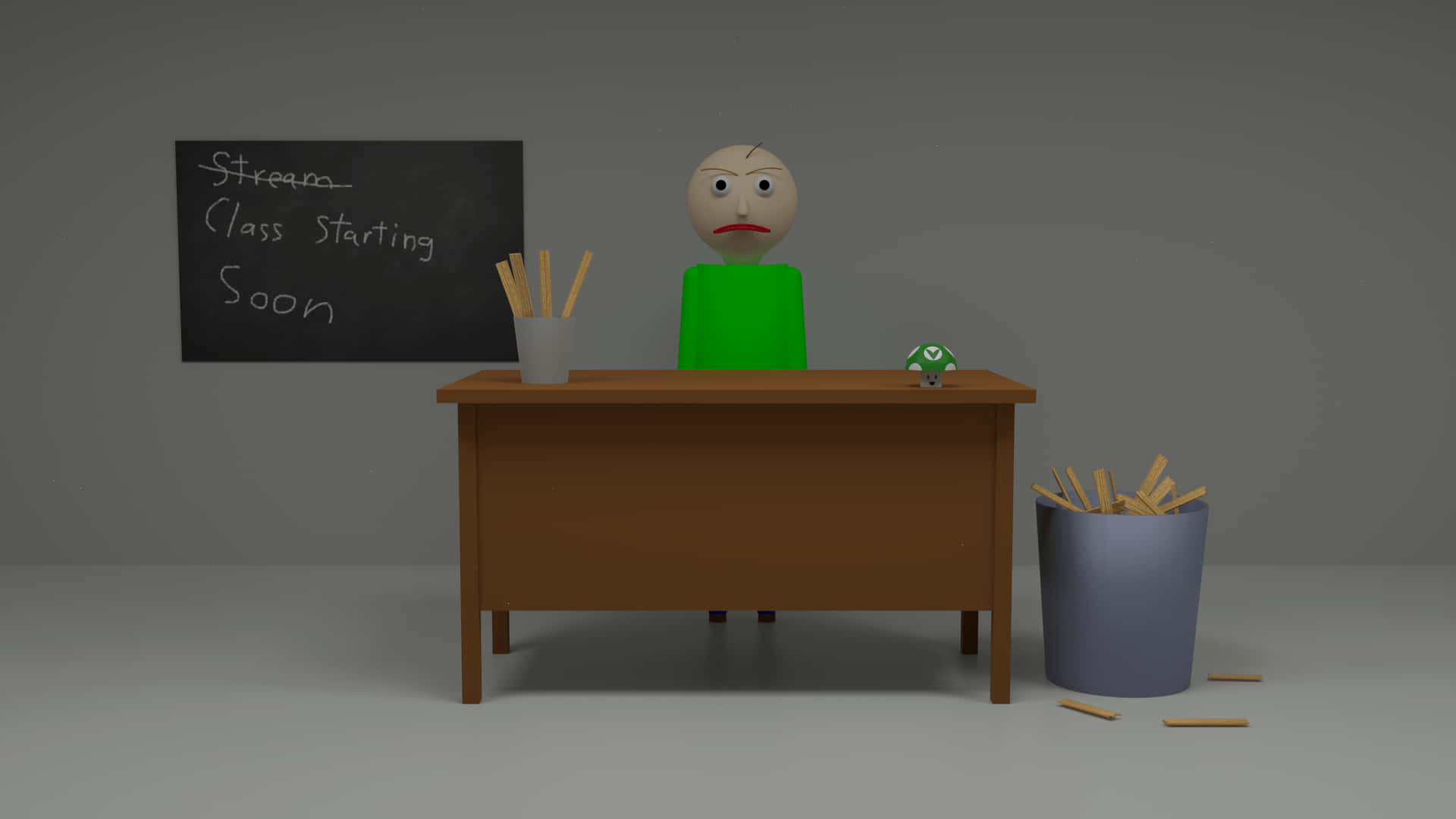 Unpersonaje De Dibujos Animados Sentado En Un Escritorio Fondo de pantalla