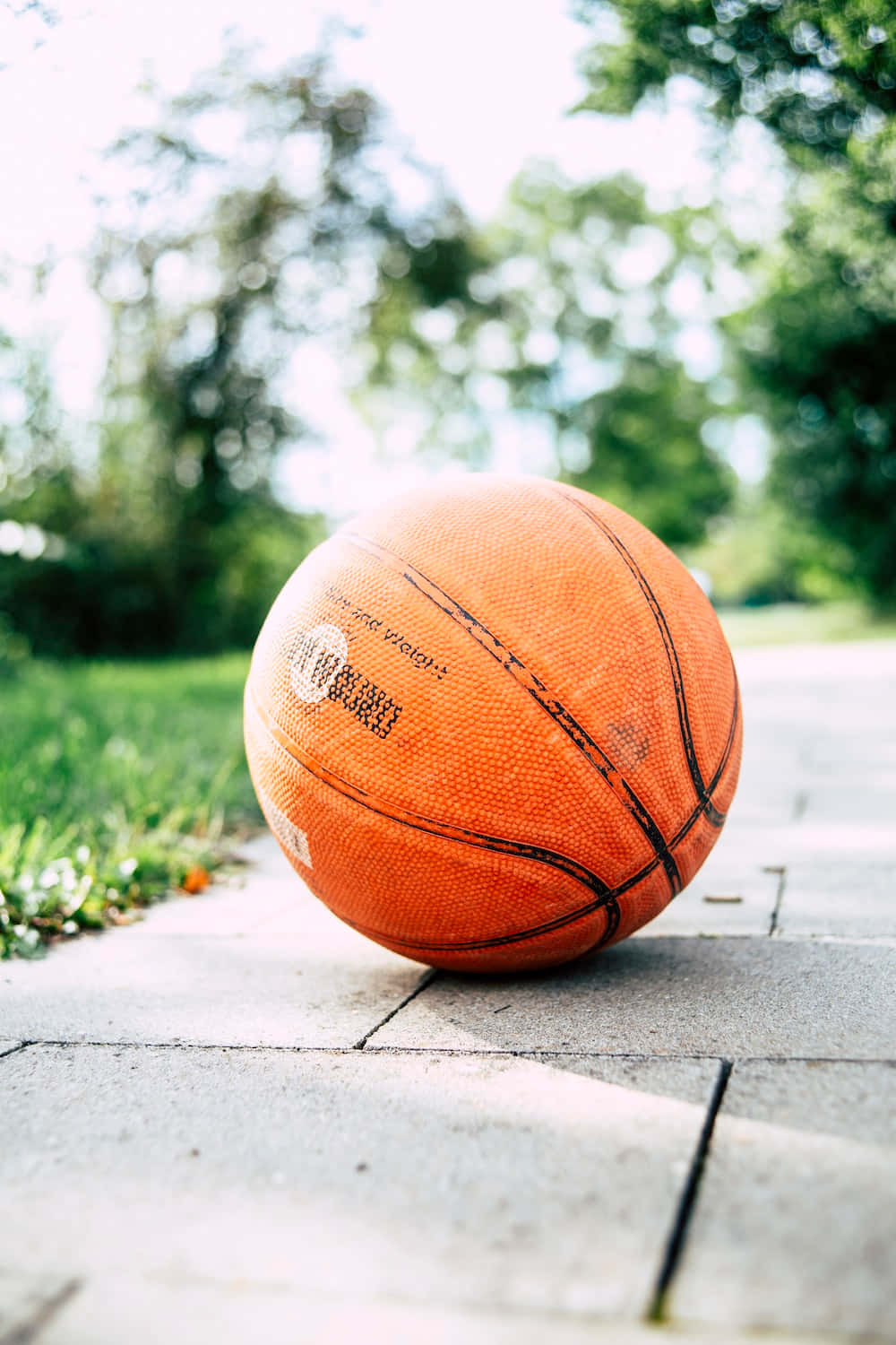 A Basketball Ball On A Brick Walkway