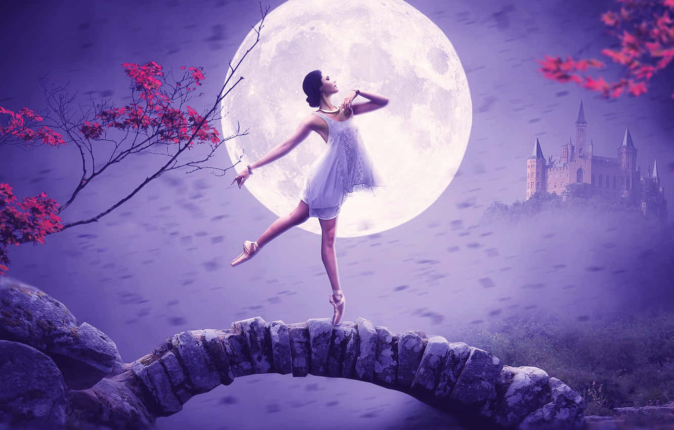 Ballerina danser lilla natmåne fantasi digital kunst tapet Wallpaper