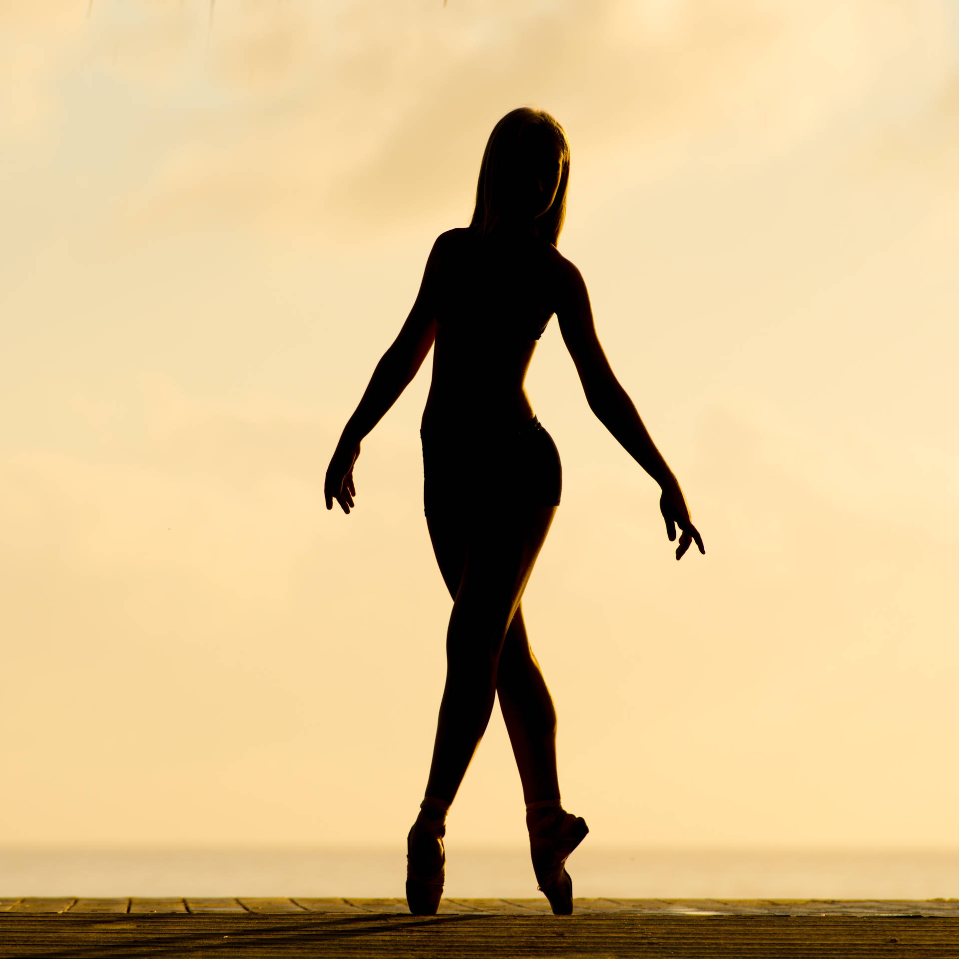 Elegance in Motion: Silhouette of a Ballerina in Dance Pose Wallpaper