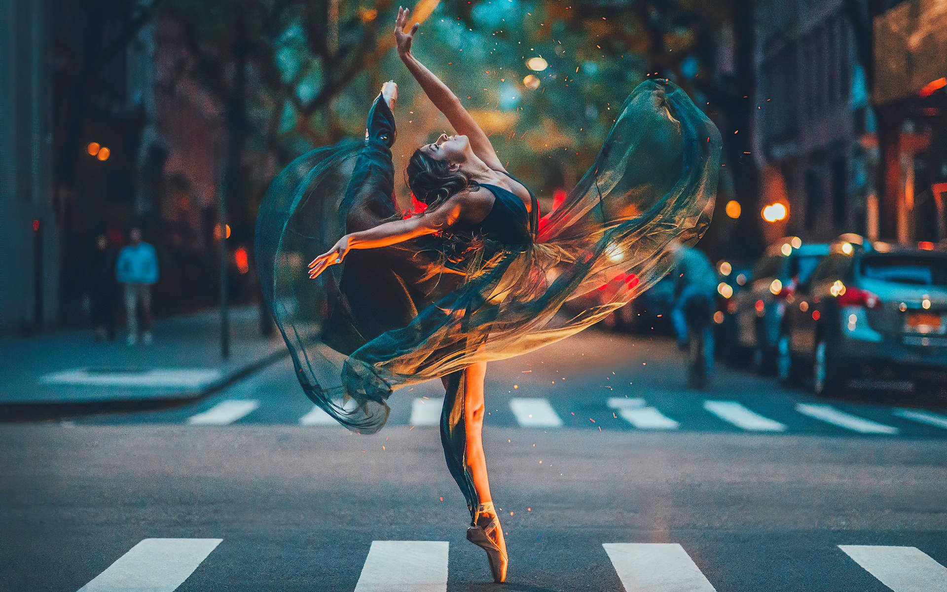 Impromptu Ballet Dance in City Streets Wallpaper