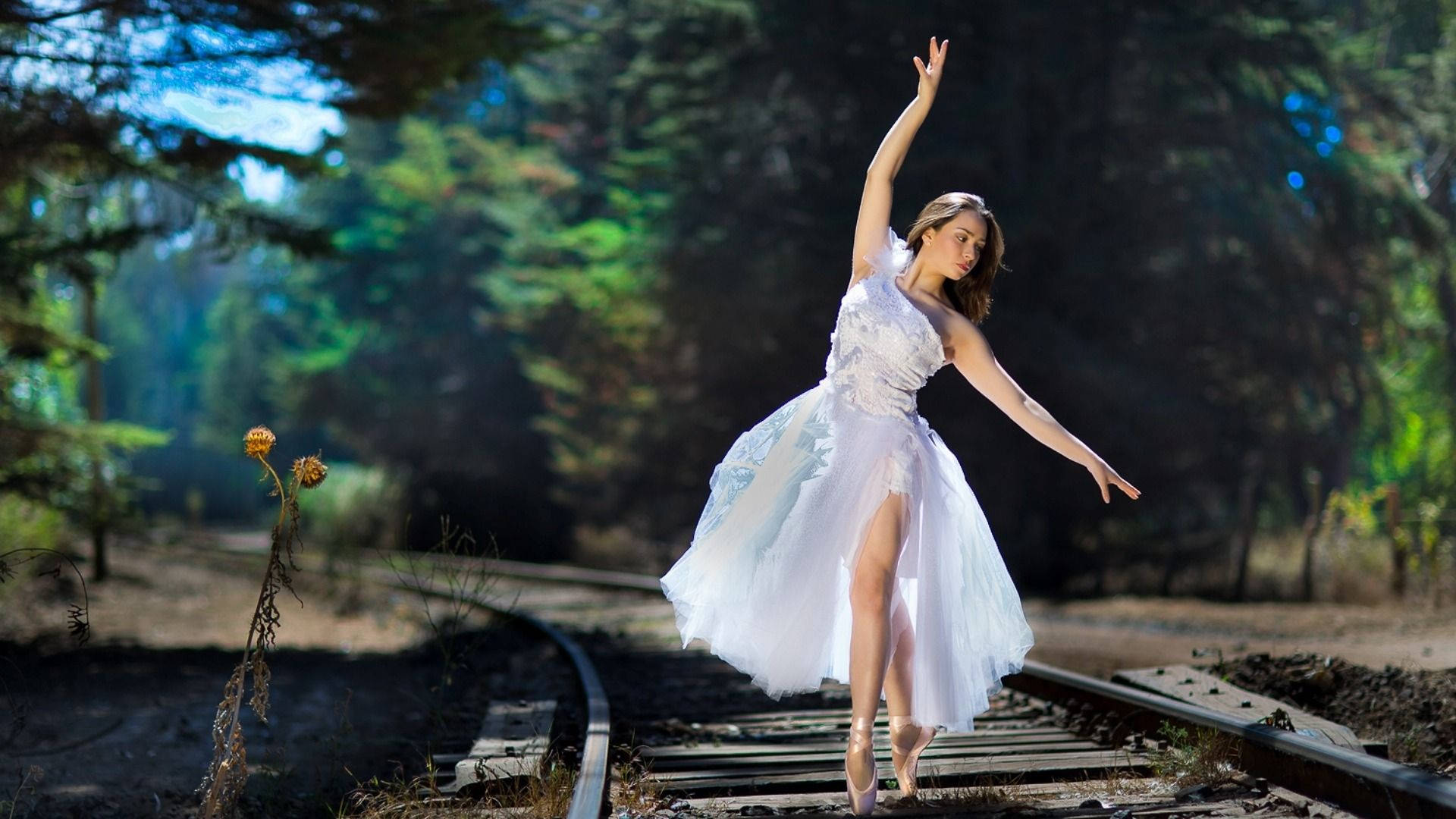 Bailarinade Ballet En Las Vías Del Tren Fondo de pantalla